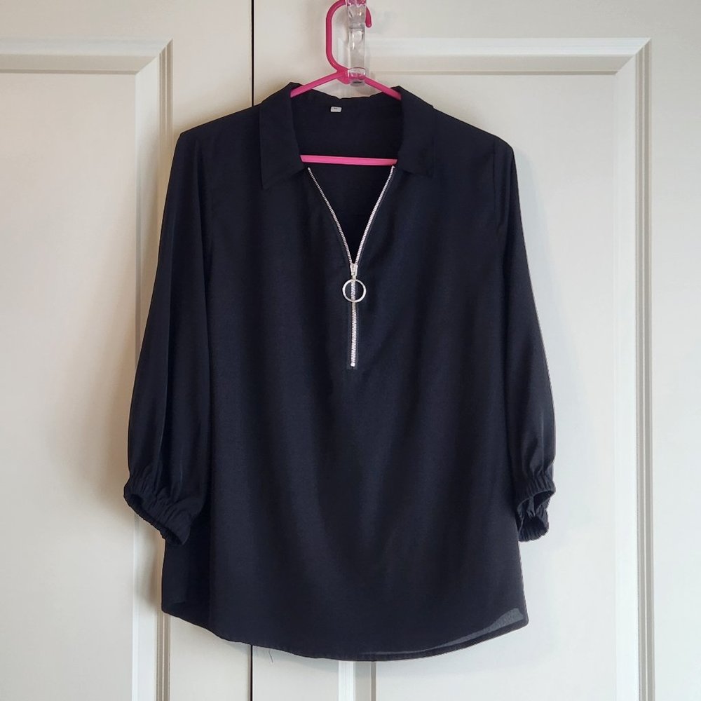 Black chiffon tunic style top, new without tags,  size M